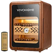 VIVOHOME Umidor: Armário de Cedro Espanhol c/ 3 Prateleiras e Gaveta, 200 Charutos, Iluminação, Higrômetro e Umidificador, 1,5m de Altura