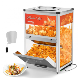 Aquecedor de Nachos ROVSUN Prata Inox com Porta de Vidro, Luz de Aquecimento e Defletor Removível