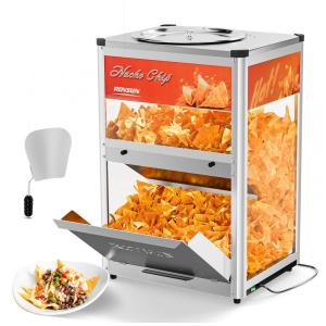 Aquecedor de Nachos ROVSUN Prata Inox com Porta de Vidro, Luz de Aquecimento e Defletor Removível