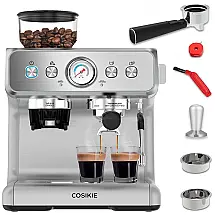 Máquina de Café Expresso 20 Bar COSIKIE com Moedor e Vaporizador, Aço Inoxidável 110V