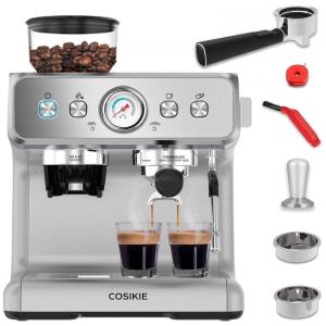 Máquina de Café Expresso 20 Bar COSIKIE com Moedor e Vaporizador, Aço Inoxidável 110V
