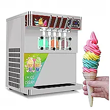 Máquina de Sorvete Profissional 40L/h Aço Inoxidável 5 Bicos Tela LCD 110V 2000W Kolice Prata
