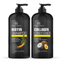 Shampoo e Condicionador com Colágeno Combate a Queda de Cabelo e Afinamento com Ginseng e Cúrcuma, BOTANIC HEARTH, Preto