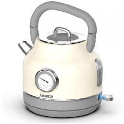 Chaleira Elétrica Amaste 1,7L Inox Branca Creme, Termômetro Retro, 1500W, Proteção Antisseco, Tampa Removível, BT-K15FT 110V