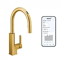 Torneira Cozinha Inteligente Touchless com Controle de Voz e Aumento de Potência, Moen STO S72308EVBG, Ouro Escovado