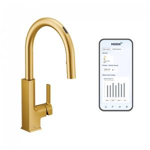 Torneira Cozinha Inteligente Touchless com Controle de Voz e Aumento de Potência, Moen STO S72308EVBG, Ouro Escovado