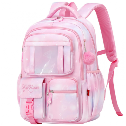 Mochila escolar infantil SPORTBANG kawaii 3 peças, grande capacidade, com estojo transparente e chaveiro de pompom, rosa