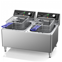 Fritadeira Elétrica Dupla Profissional 24 Litros de Capacidade, Aço Inoxidável, 110V 3300W, TOPKITCH