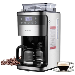 Cafeteira Programável 10 Xícaras com Moedor de Café Integrado, 110V 950W, Homtone, Preta e Aço Inoxidável
