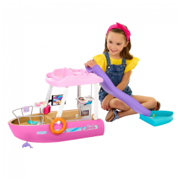 Barco de Brinquedo da Barbie com 20 Peças, Incluindo Piscina, Golfinho Escorregador e Acessórios Temáticos do Oceano