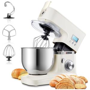 Batedeira Elétrica de Bancada 5.3 Litros 8 Velocidades em Aço Inoxidável com Painel LED, 110V 1000W, HAUSWIRT, Branco