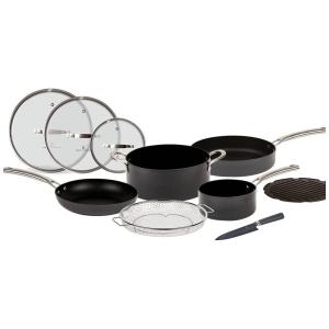 Conjunto de Panelas Antiaderentes em Aço Anodizado e Três Camadas de Revestimento, 10 Peças, EMERIL EVERYDAY Forever Pans, Preto