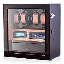 Caixa, Estojo Rotativo Automático para Relógios com Luz e Painel de Controle, 4 Lugares, LEADER WATCH WINDERS X205, Marrom