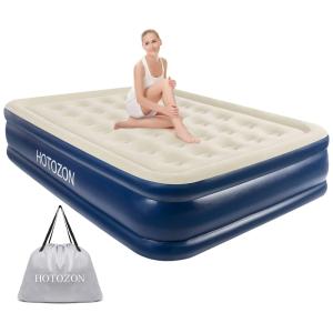 Colchão Inflável Casal Queen com Bomba Embutida, Para até 300KG, HOTOZON, Azul