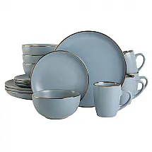 Aparelho de Jantar com 16 Peças em Cerâmica Stoneware Serve 4 Pessoas, Gibson Home Rockaway, Azul
