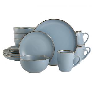 Aparelho de Jantar com 16 Peças em Cerâmica Stoneware Serve 4 Pessoas, Gibson Home Rockaway, Azul