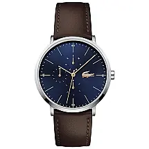 Relógio Masculino de Quartzo e Aço Inoxidável com Pulseira de Couro, LACOSTE 2010976, Marrom Escuro