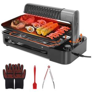 Churrasqueira Elétrica Portátil, com Antiaderente, 1500W, 110v, XUKOOM, Preto