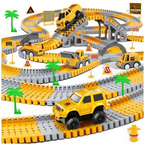 Pista de Corrida Flexível com 253 Peças, Tema de Construção para Crianças de 3 a 8 Anos, Hony GD-176A, Amarela