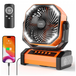 Ventilador Portátil Recarregável com Bateria de 20000mAh, 4 Velocidades e Controle Remoto, 5V 37W, AddAcc D12, Laranja
