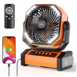 Ventilador Portátil Recarregável com Bateria de 20000mAh, 4 Velocidades e Controle Remoto, 5V 37W, AddAcc D12, Laranja