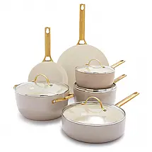 Conjunto de Panelas e Frigideiras Antiaderentes de Aço Anodizado, 10 Peças, GREENPAN CC005213 001, Branco