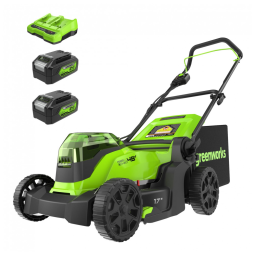 Cortador de Grama Elétrico Greenworks 48V 2 x 24V 17", Inclui 2 Baterias 4.0Ah e Carregador Rápido de Dupla Porta, Ideal para Jardins de
