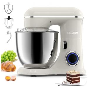 Batedeira Elétrica de Bancada 6.5 Litros 10 Velocidades em Aço Inoxidável, 110V 660W, AILESSOM, Creme