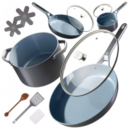 Jogo de Panelas e Frigideiras Antiaderentes em Alumínio, 10 Peças, Greater Goods, Cinza