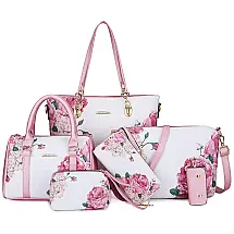 Conjunto de Bolsas Femininas de Couro Sintético, 6 Unidades, Estampa Florida, 2E YOUTH, Branco