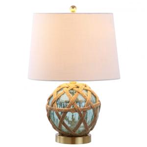 Abajur Luminária de Mesa em Vidro e Corda, Estilo Costeiro e Contemporâneo com 54 cm de Altura para Quarto, Sala de Estar e Escritório