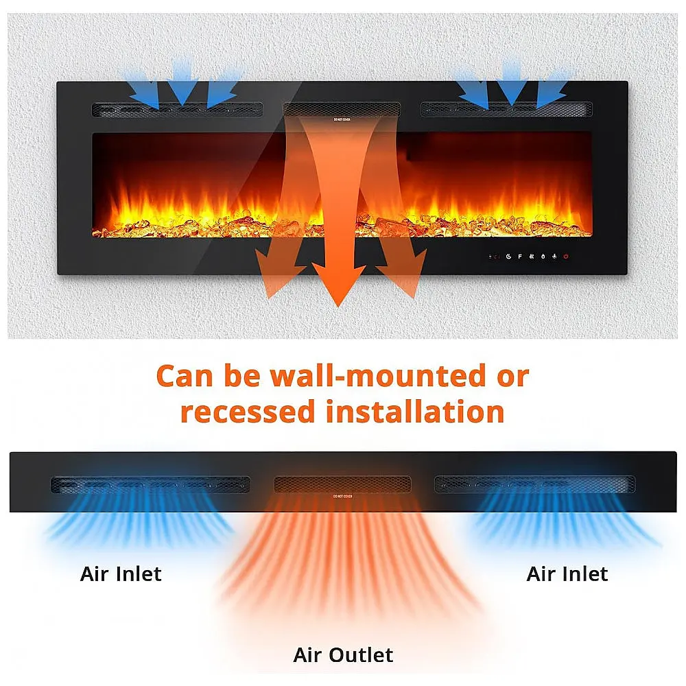 Lareira Elétrica de 127 cm Embutida ou de Parede, Aquecedor 1500/750W (15-37°C), Tela Touch, Controle Remoto, Timer, 12 Cores de Chama — foto 3