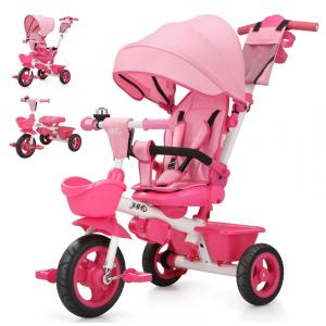 Triciclo Infantil para Passeio com Assento Ajustável 6 Estágios, Idade Recomendada 1 a 6 Anos, BOOWAY, Rosa