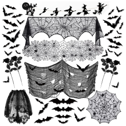 kit para Decoração de Halloween com 42 Peças 3D Incluindo Teia de Aranha e Morcegos, DAZONGE