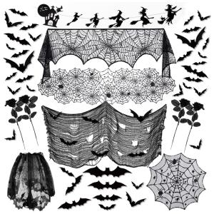 kit para Decoração de Halloween com 42 Peças 3D Incluindo Teia de Aranha e Morcegos, DAZONGE