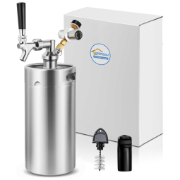 FERRODAY Chopeira Portátil 3.7L com Torneira e Regulador de CO2, Aço Inoxidável, Prata