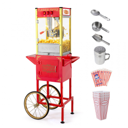 Máquina de Pipoca com Carrinho e Chaleira de 0,28g Rende até 32 Xícaras Colher de Aço Inclusa ROVSUN