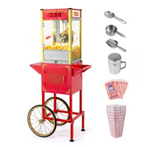 Máquina de Pipoca com Carrinho e Chaleira de 0,28g Rende até 32 Xícaras Colher de Aço Inclusa ROVSUN