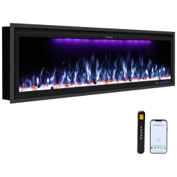 Lareira Elétrica de Embutir A42x127L cm com Controle Remoto por APP, 13 Cores de Chama Ajustáveis e Temporizador, 110V 1500W, Benrocks 50