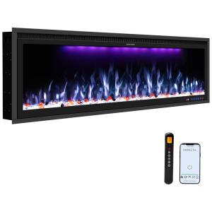 Lareira Elétrica de Embutir A42x127L cm com Controle Remoto por APP, 13 Cores de Chama Ajustáveis e Temporizador, 110V 1500W, Benrocks 50