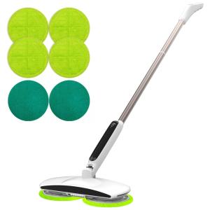 Esfregão Mop Elétrico sem Fio à Bateria Tanque de 250 mL com Farol LED e 4 Esfregões, 110v, GOBOT, Branco
