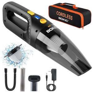 Aspirador de Pó Automotivo Portátil 12V Portátil e Recarregável com Acessórios e Estojo, BOKIC, Preto