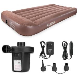 Colchão Inflável Solteiro com Bomba Embutida, Para até 300KG, Bestrip, Marrom