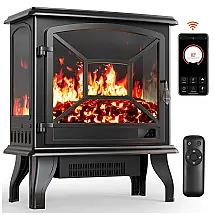 Lareira Elétrica Silonn 61,0 cm (24") Aquecedor Portátil com App e Controle Remoto 1400W Preta para Sala e Quarto