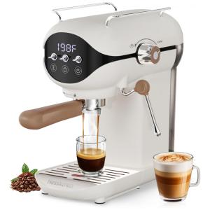 Nesskoko Máquina de Espresso Semi Automática Compacta 20 Bar com Vaporizador de Leite, Branca
