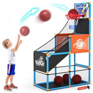 Jogo de Basquete Arcade Infantil com 4 Bolas, Altura Ajustável e Bomba de Ar para Ambientes Internos, Handwell, Azul