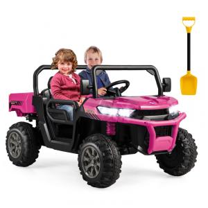 Carro Elétrico Infantil 2 Assentos com Caçamba, Pá, USB e Controle Remoto, 12V, Costzon, Rosa