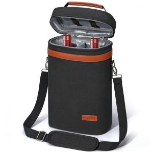 Bolsa Térmica Porta Garrafas de Vinho Aoonby - Ideal para Viagens, Praia e Festas - Preta
