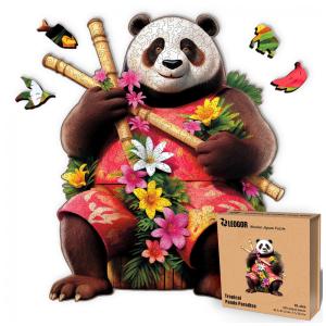 Quebra Cabeças em Madeira MDF para Adultos, Tema Tropical Panda Paradise com 500 Peças, LEOGOR, Colorido