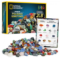 Kit de Coleção de Rochas National Geographic Premium Polished Stones com Guia de Aprendizado Educativo STEM para Crianças